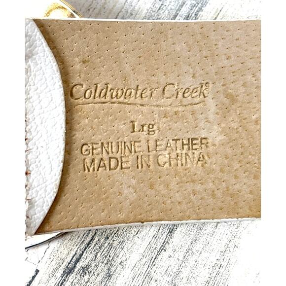 Coldwater Creek Womens L White Cut-Out Leather Boho Wide Adjustable Waist Belt main image 5